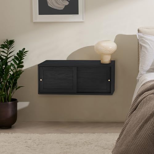 mopio Lauren Floating TV Shelf, Side Table, End Table (Black, 31", Single)