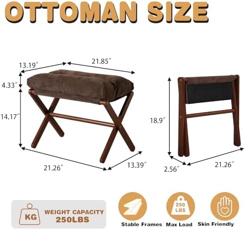 Baveke Foldable Ottoman Foot Rest for Chair, Small Foot Stools Ottoman for Home Decor, Space-Saving Foot Rest for Couch Living Room, Bedroom, Entryway（Brown）