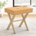 LUE BONA Vanity Stool, Square Linen Makeup Stool, Honey Brown