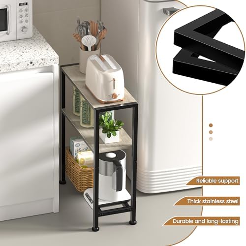 Narrow Side Table Set of 2, 2-Tier Small End Table,Slim Nightstand