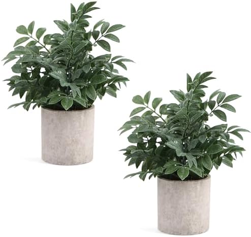 Coferset 2 Pack Small Fake Plants Herb Potted, Gray Green