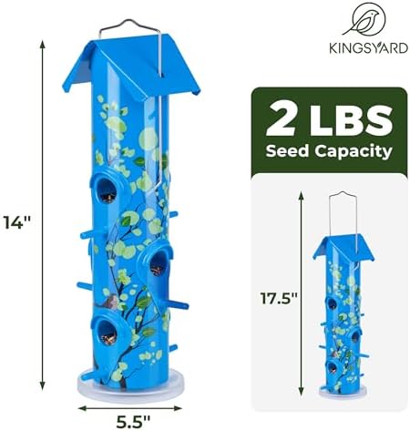 Kingsyard Metal Bird Feeders for Outdoors Hanging, Tube Bird Feeder