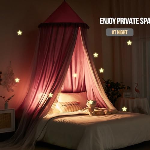 Kertnic Princess Bed Canopy for Girls, Double Layer Round Bed Mosquito Net, 31.5" Large Dome Indoor Castle Bed Tent, Sleeping & Reading Nook Curtain for Boys Girls (Purple)