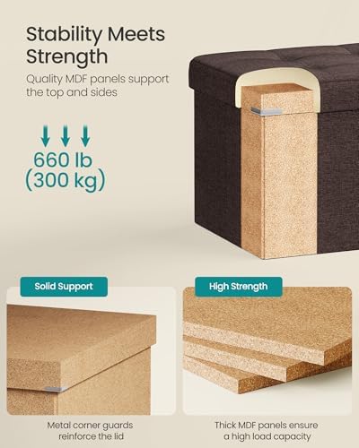 SONGMICS 43.3 Inches Folding Storage Ottoman Bench, Load 660 lb