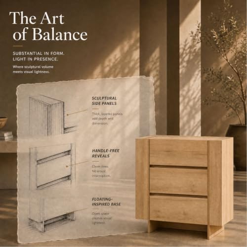 OKD 32” Large Modern 3 Drawer Dresser for Bedroom