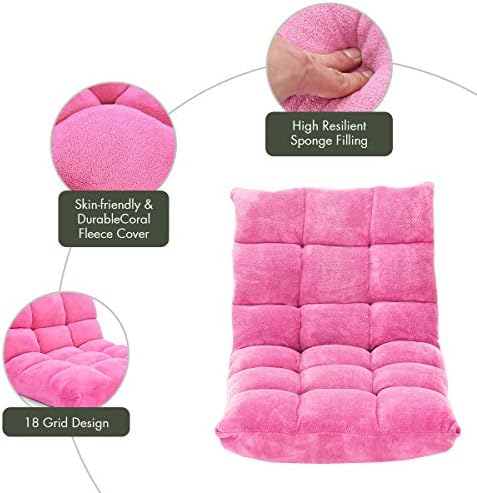 S AFSTAR Cushioned Floor Chair, 14-Position Adjustable Padded Lazy Recliner with Comfortable Back Support and Skin-Friendly Cover, Great for Reading, Playing Game, Meditating (Delightful Pink)