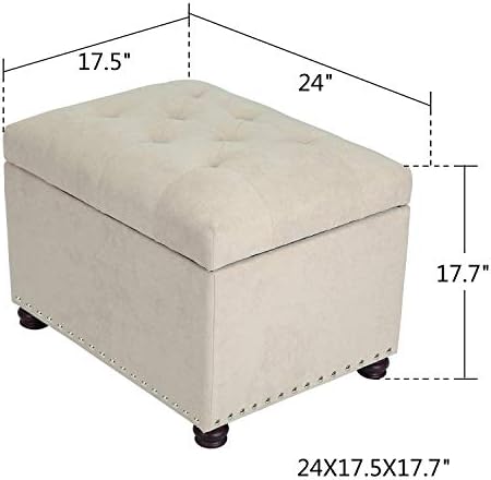Adeco Classy Cotton Mix Fabric Accents Rectangular Storage Bench Footstool Ottomans & Storage Ottomans, White