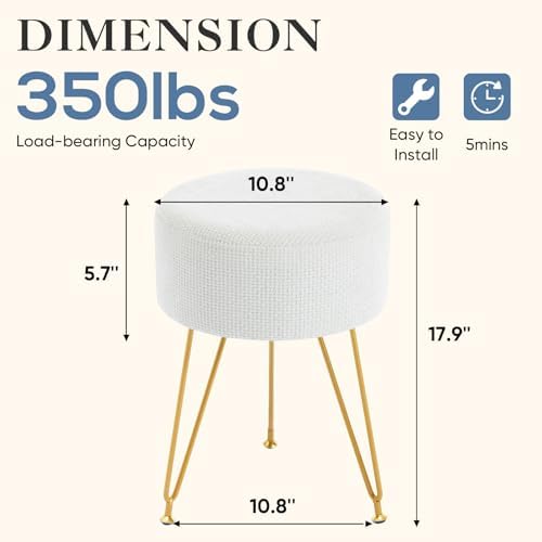 DUMOS Vanity Chair, Velvet Vanity Stool, Round Ottoman Foot Rest, Beige