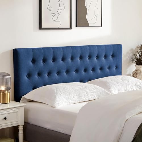 Tufted Upholstered Headboard Full Size, Adjustable Height 37- 51 in, Blue