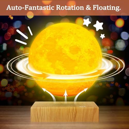 Levitating Moon Lamp - Floating and Spinning Moon Light Spinning in Air - Night Lamp for Office, Home, Room Decor,Holiday Gifts (3 Colors)