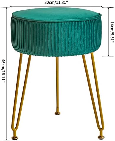 IBUYKE Makeup Vanity Stool, Velvet Round Footrest Ottoman, Green LG-30L