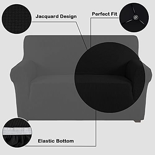 Flamingo P High Stretch Sofa Slipcover Non Slip Couch Cover for 3 Cushion Couch Washable Pet Furniture Protector Covers with Elastic Bottom, Thick Jacquard Fabric (Large, Black)