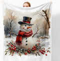 Christmas Snowman Throw Blanket for Couch, Rustic Christmas Decor, Vintage Red Xmas Snowman Winter Holiday Throw Blanket for Bedroom Living Room Home Decoration, 50x60 Inches