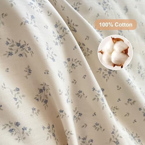 Floral Twin Size Duvet Cover with Lace Ruffles Soft 100% Cotton Comforter Cover Set for Teen Girls Kids,Blue Flower Cute Bedding Set 3 Pieces,Includes 1 Duvet Cover& 2 Pillowcases