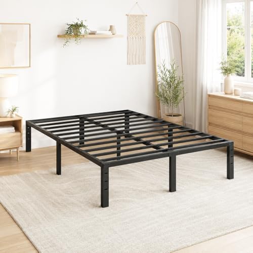VINGLI 14 Inch Full Bed Frame, Heavy Duty Metal Platform, No Box Spring Needed, Steel Slat Support, Easy Assembly, Noise-Free, 12 inch Underbed Storage Space, Black