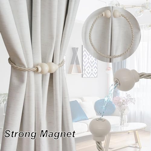 2 Pcs Magnetic Curtain Tiebacks Modern Handmade Rope Curtain Tie Back Beige