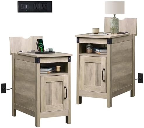 WLIVE End Tables for Living Room & Bedroom w/Charging, Narrow Nightstand