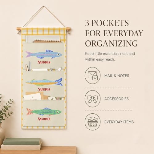 IAXIC Ocean Theme Wall Organizer, Canvas Storage Pockets for Nursery