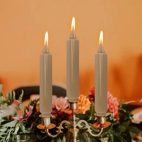 NJAO HOO Brown Short Taper Candle 7 Inch Candlesticks Unscented Dripless Tapered Candle Set for Home Decor Wedding Party Dinner Candles, 4 Pack