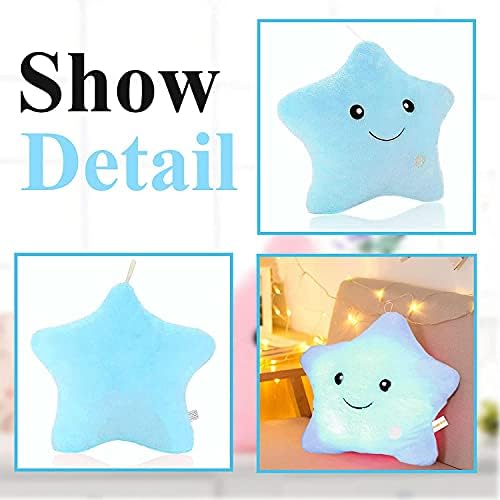 Cute Glowing Throw Pillow Inserts Star Stuffed Animals Plush Toys for Kids Children’s Day Gift Son Daughter Girls Boys,Lighted Up Decorative Blue Throw Pillows for Couch,Sofa,Bed,Room,Office