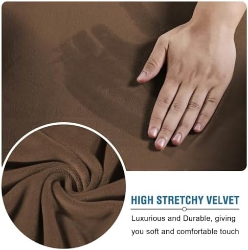 H.VERSAILTEX Real Velvet Plush 3 Piece Stretch Sofa Covers Couch Covers for 2 Cushion Couch Loveseat Covers Width Up to 72 Inch Thick Stay in Place (Medium Sofa, Caramel Cafe)