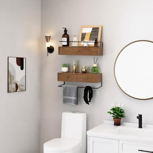 Floating Shelves With Drawers Set of 2, Wall Mounted Storage for Bathroom