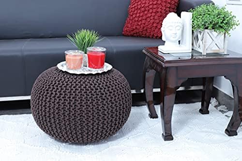 FRELISH DECOR Round Pouf Ottoman (20 Diameter x 14 Height) Brown
