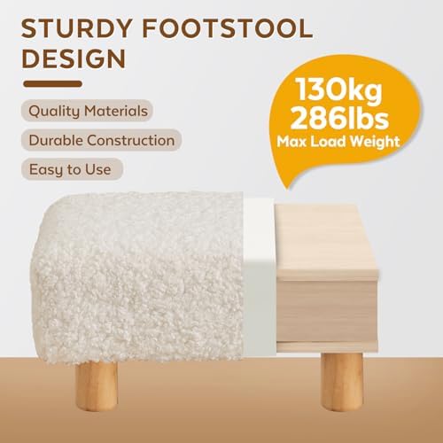 Small Foot Stool Ottoman, Sherpa Footstool Ottoman Foot Rest for Couch, Rectangle Footstools and Ottomans Small for Living Room, Entryway and Bedroom (White)