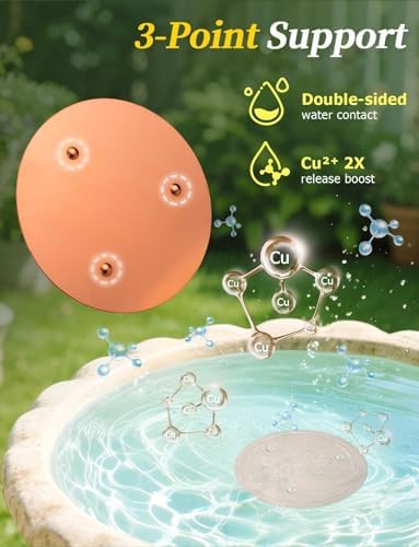 Mellbree 2-Pack Bird Bath Copper Disc, 0.6mm Flower-Style Reinforced 99.99% Pure Copper Disk for Physical Safe Clean Water, Universal Compatible with Outdoor Birdbaths, Bowl (Flower)