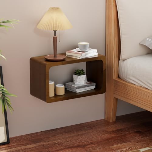 Bamboo Floating Nightstand with Storage Drawer and Modern Open Shelf Cubby，Bedroom, Living Room, Kitchen, Tool Room for use.