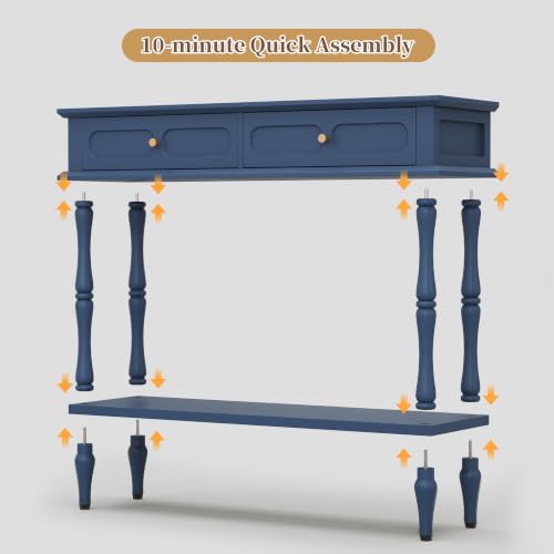 ARTPOWER 41" Mid-Century Console Table, 2 Drawers and Open Shelf, Blue