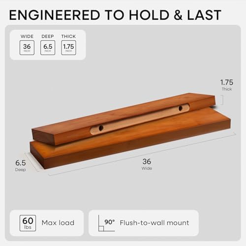 Homeforia 36 Inch Floating Shelves, High-End Solid Pine Wood, Set of 4