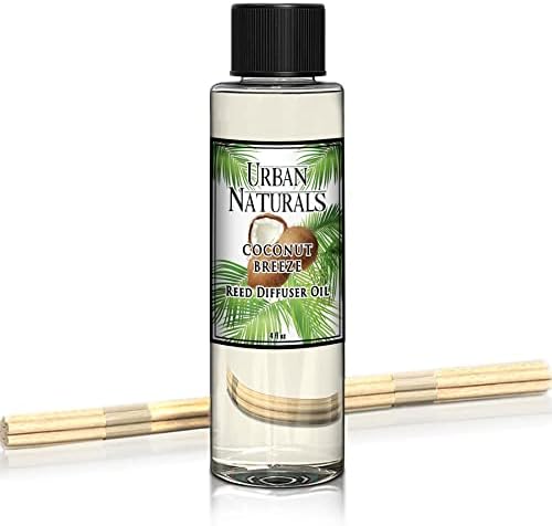 Urban Naturals Coconut Breeze Scented Oil Reed Diffuser Refill | Includes a Free Set of Reed Sticks! Warm Coconut, Pineapple and Tahitian Vanilla – 4 oz. Made in the USA
