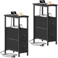 Somdot Narrow End Table Set of 2, Charging Station, Side Table, 2 Drawers