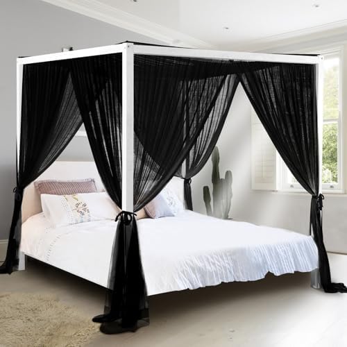 South to East Canopy Bed Curtains for King/Queen Size Bed, Black