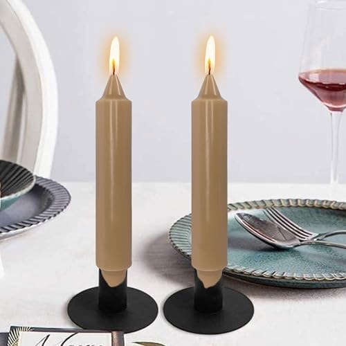 NJAO HOO Brown Short Taper Candle 7 Inch Candlesticks Unscented Dripless Tapered Candle Set for Home Decor Wedding Party Dinner Candles, 4 Pack