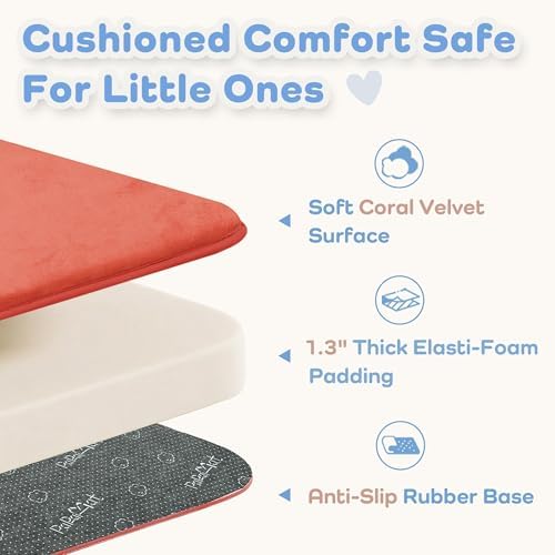 1.3" Thick Baby Floor Play Mat 50x50, Basic Padded Foam Mat for Tummy Time Crawling, Non Slip Cushioned for Babies Toddlers Infants Kids (Coral)