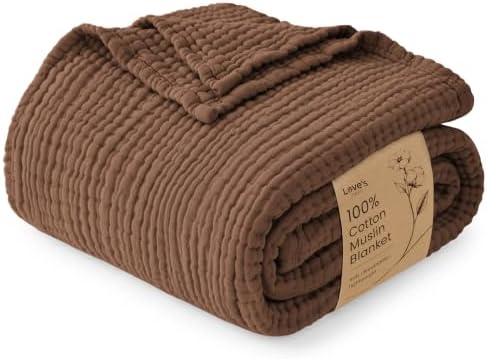 Love's cabin 100% Cotton Muslin Blanket King Size for Bed, Brown