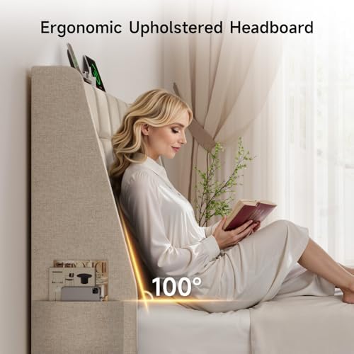 ONBRILL Ergonomic Headboard Full Size with Charging Station, Off White