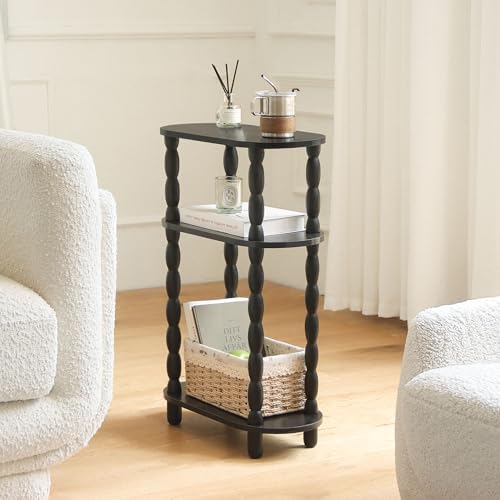 MaxSmeo Small Narrow Side Table, 3-Tier Narrow Black End Table with Storage