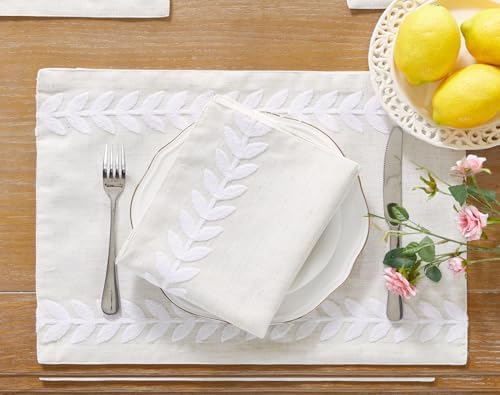 Wracra Embroidered Place Mats, White Rustic Placemats Set of 5
