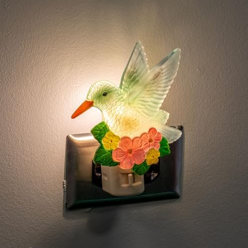 Novelty Lights LED Hummingbird Lamp with Flowers, Swivel Plug Night Light