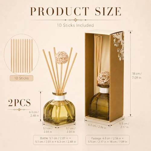 Reed Diffuser Set of 2,Lemon&Basil& 1.7 fl oz Scented Diffuser with Sticks Home Fragrance Reed Diffuser for Bathroom Shelf Décor