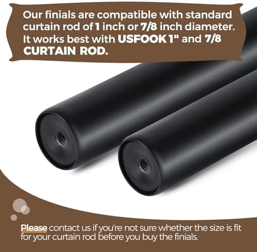 USFOOK Replacement Finials for Curtain Rods (1 or 7/8 Inch), Black
