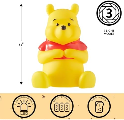 Disney Winnie The Pooh Squishy Mood Night Light 6" LED Soft Mood Lamp for Decor, Kids Bedrooms, Collectors & Gift Giving
