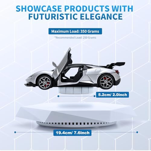 Levitating Display Stand, Magnetic Levitation for Collectibles and Model Cars, Floating Display for Toys and Figures, Hovering Platform, Maglev Rotating Levitator and Holder, White