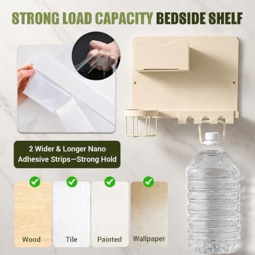 Floating Bedside Wall Shelf, Metal Wall Organizer with Detachable Cup Holde