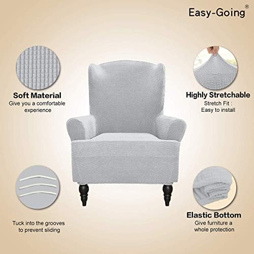 Easy-Going Stretch Wingback Chair Sofa Slipcover Silver Gray