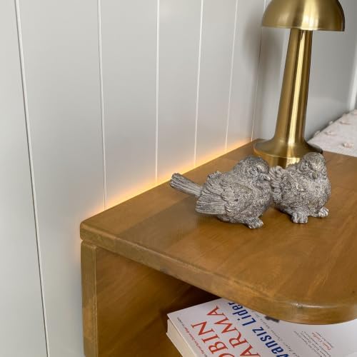 Floating Nightstand Wooden, Solid Alder Wood Bedside Table, Wall Mounted Shelf with LED Option, Slim Side Table with Open Storage, Varnish Finish (Natural, with LED, 11.0, Inches)