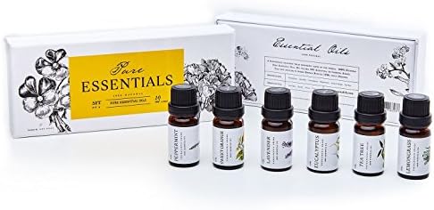 Essential Oils by Pure Essentials Aromatherapy Set - 6 x 10ML Oils for Diffusers, Home Care, Candle Making Scents, Fragrance, Humidifiers, Gifts - Peppermint, Tea Tree, Lavender, Eucalyptus, Orange